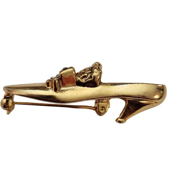 1928 Brand Gold Tone Clear Rhinestone Shoe Brooch Pin K690 - Picture 2 of 8